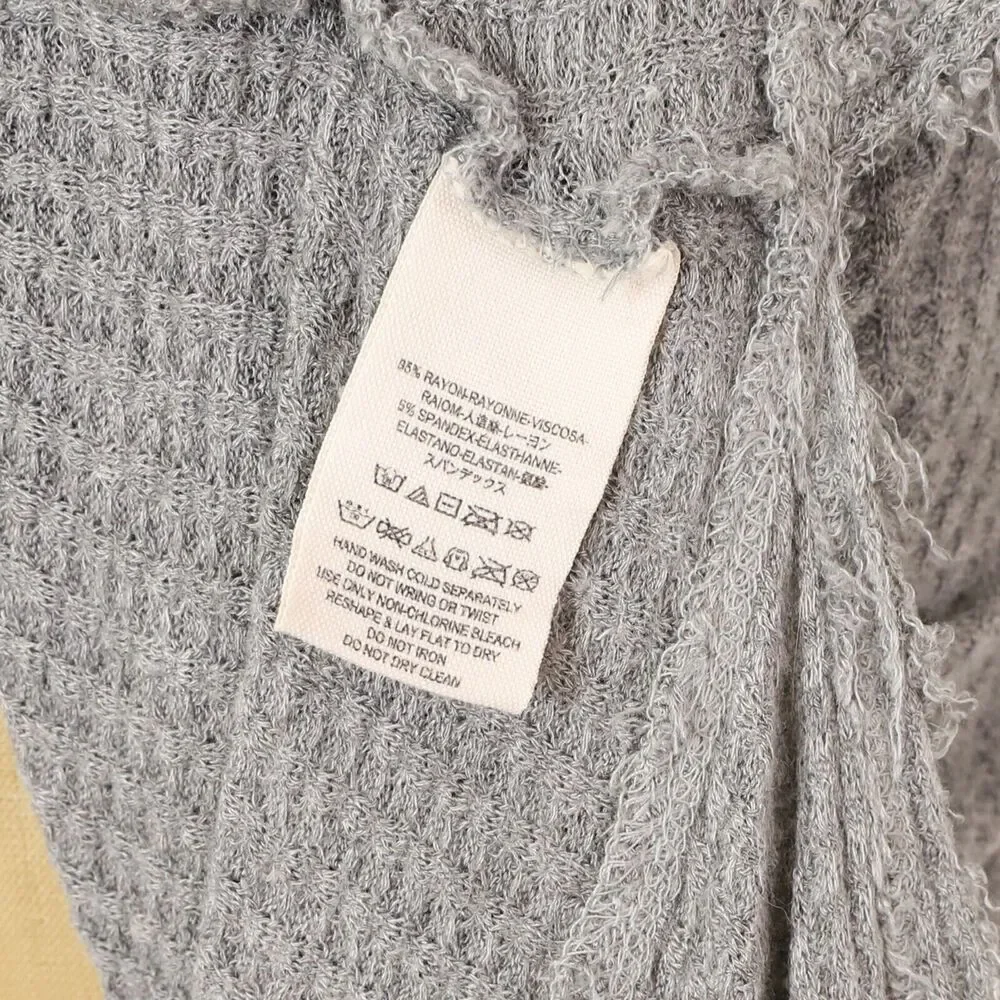 FREE PEOPLE Drippy Thermal Sunset Park Top XS Gray V-Neck Long Sleeve Knit B28